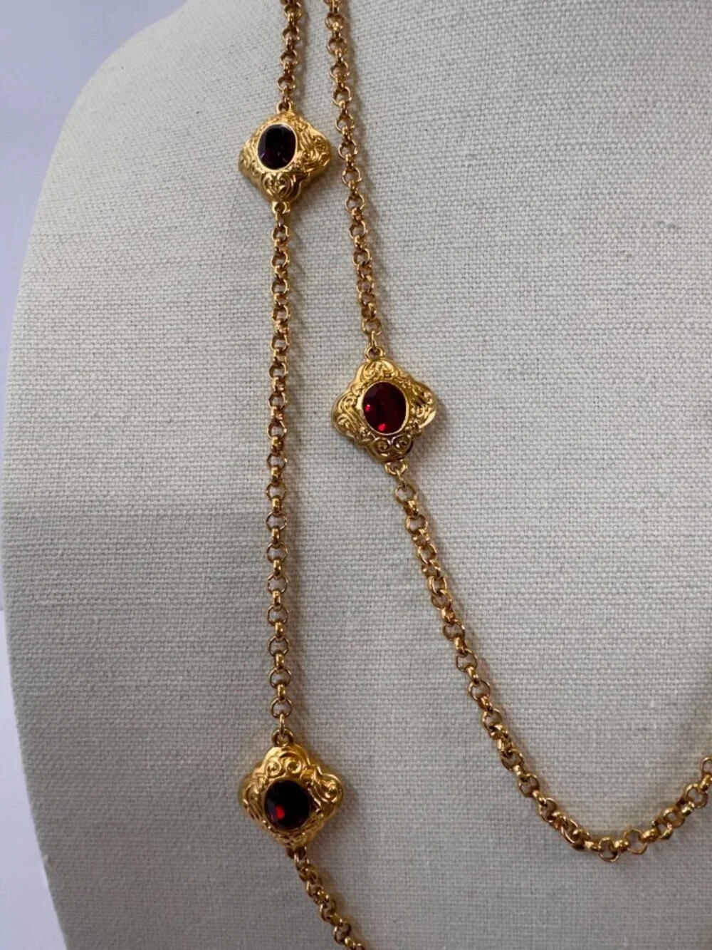 Gold Tone Station Renaissance Revival Necklaces Glass Faceted Set 2pc Statement - Picture 2 of 9